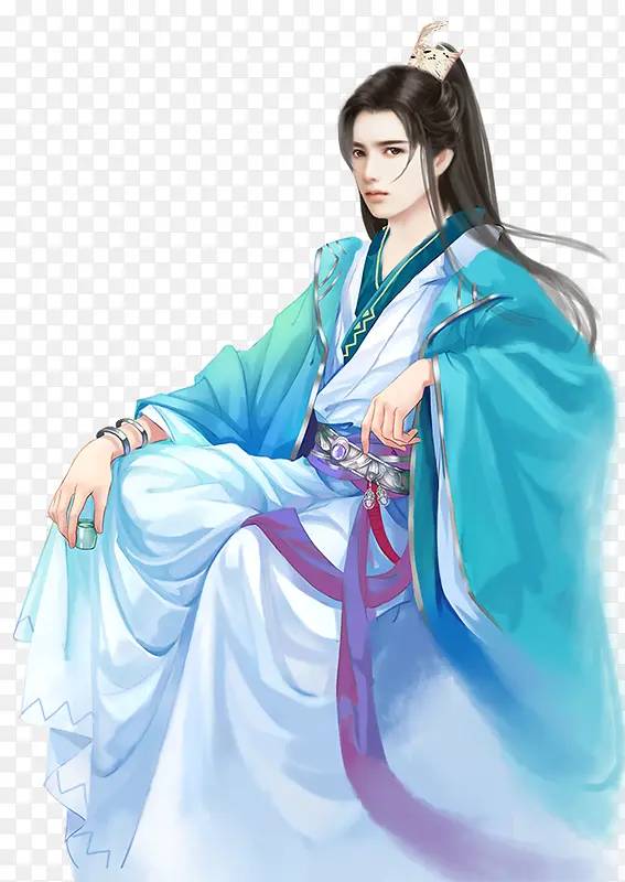 蓝色古风服饰男生