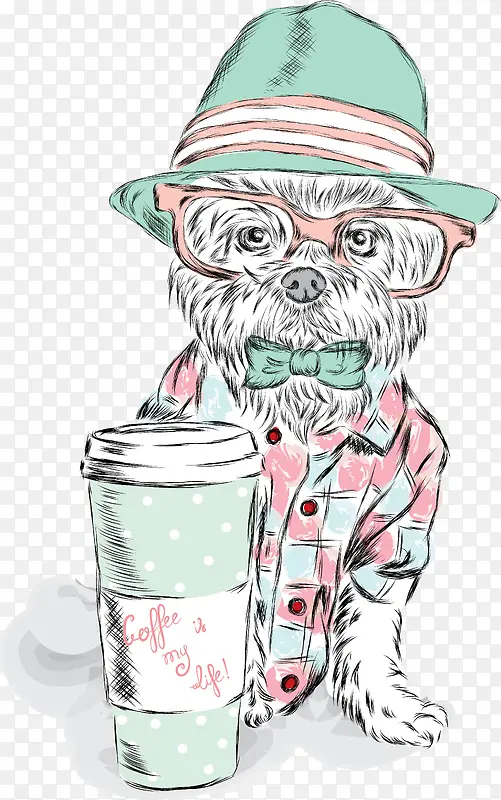 时尚装扮素描动物们创意矢量素材