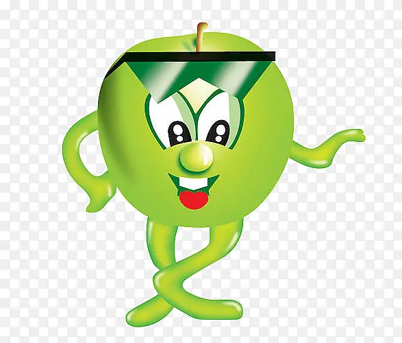 手绘绿色的卡通苹果