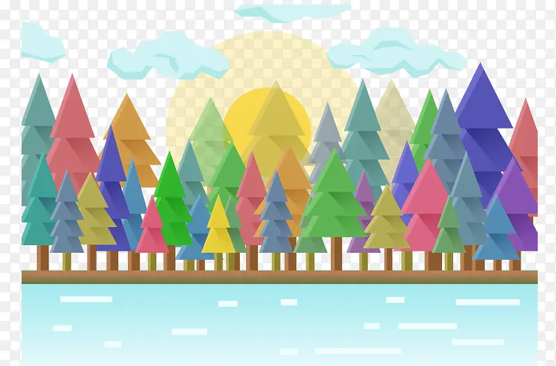 河边三角形的树林矢量图