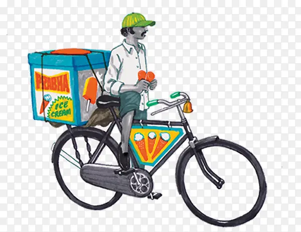 卡通小贩骑自行车