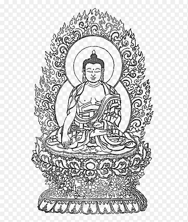 传统手绘白描释迦牟尼佛坐像
