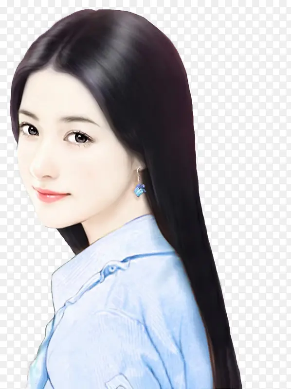 手绘长发回眸耳坠女子