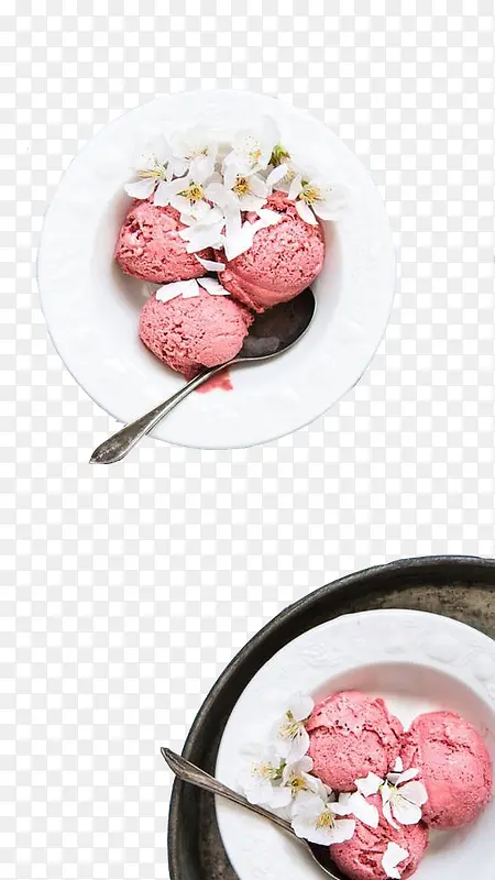 三颗草莓冰淇淋球