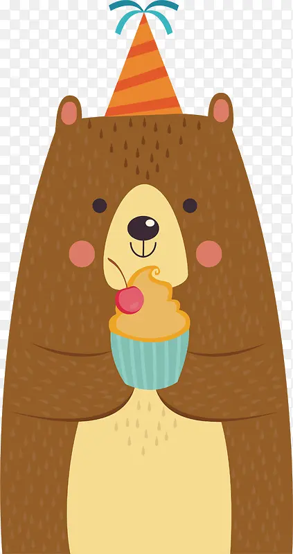 拿着蛋糕的可爱棕熊