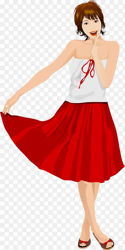 手提红裙子的时尚矢量美女