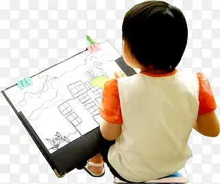 可爱儿童男孩画画背影