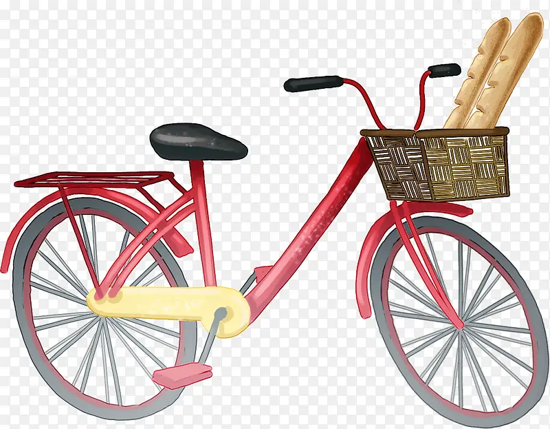 手绘红色自行车面包