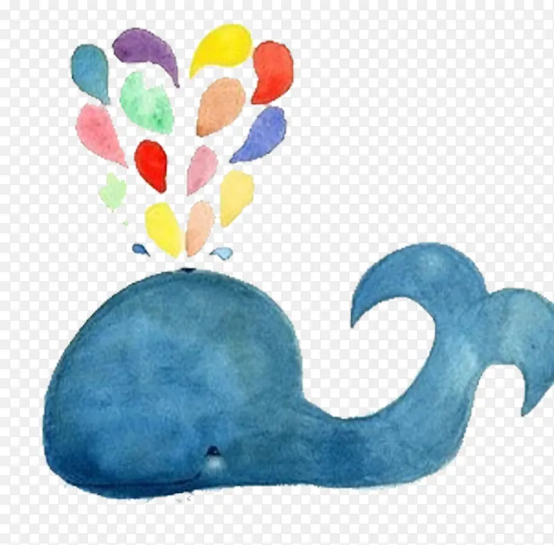 水彩手绘蓝色鲸鱼