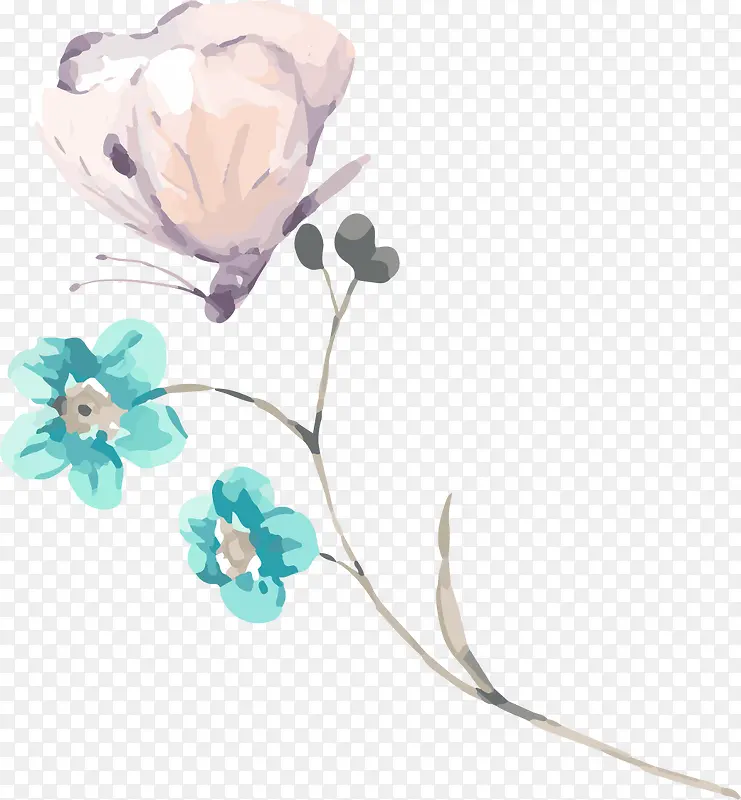 卡通手绘蓝色水彩花朵