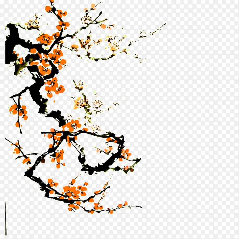 水墨中国风桃花装饰图案