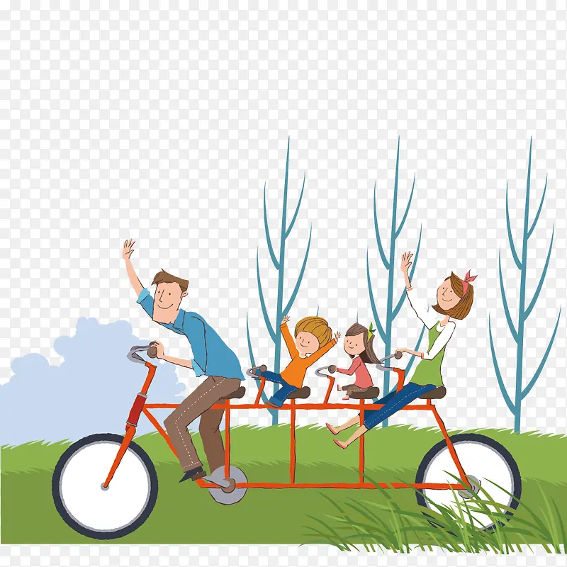 骑自行车的一家人矢量