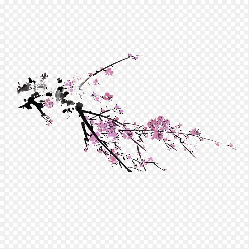 水墨桃花中国风装饰图案