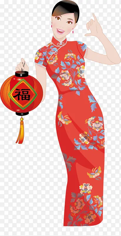中国风穿旗袍拿灯笼的美女
