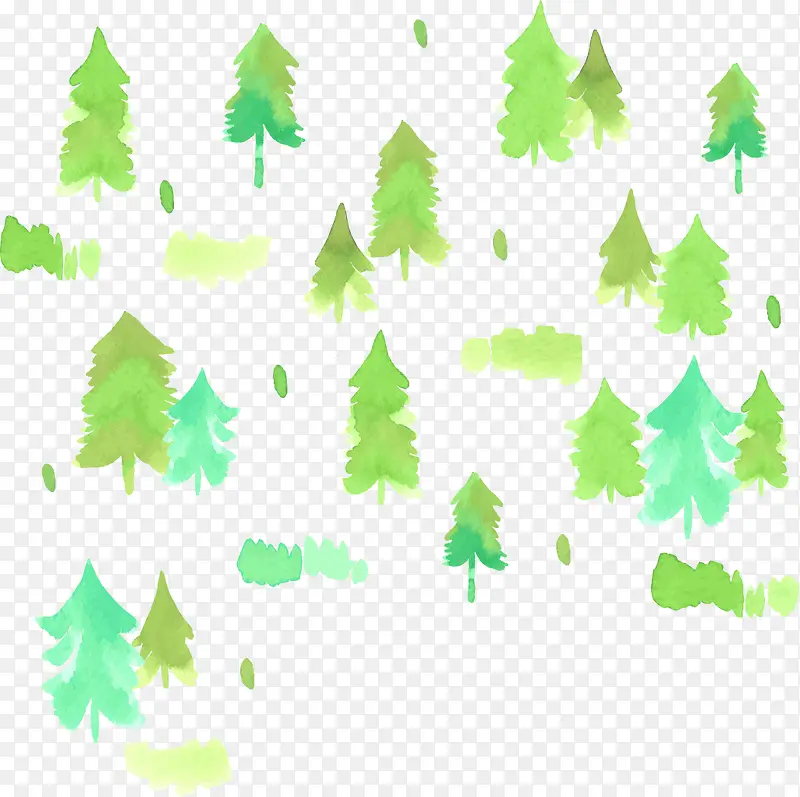 手绘水彩树林