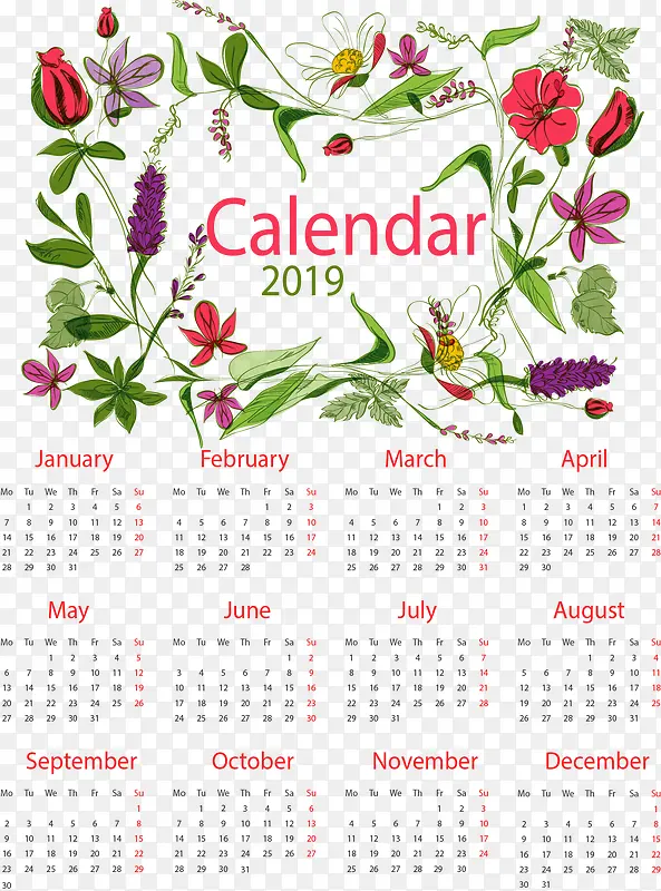 浪漫花朵2019日历