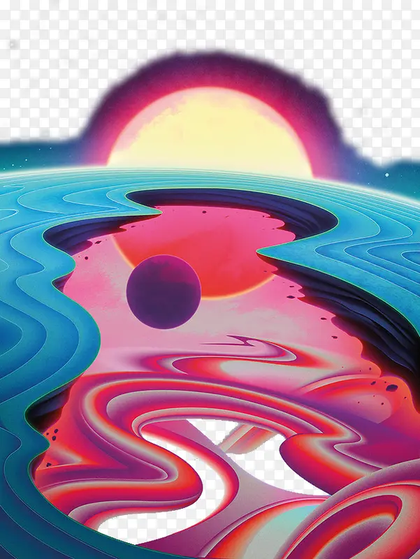 手绘夕阳