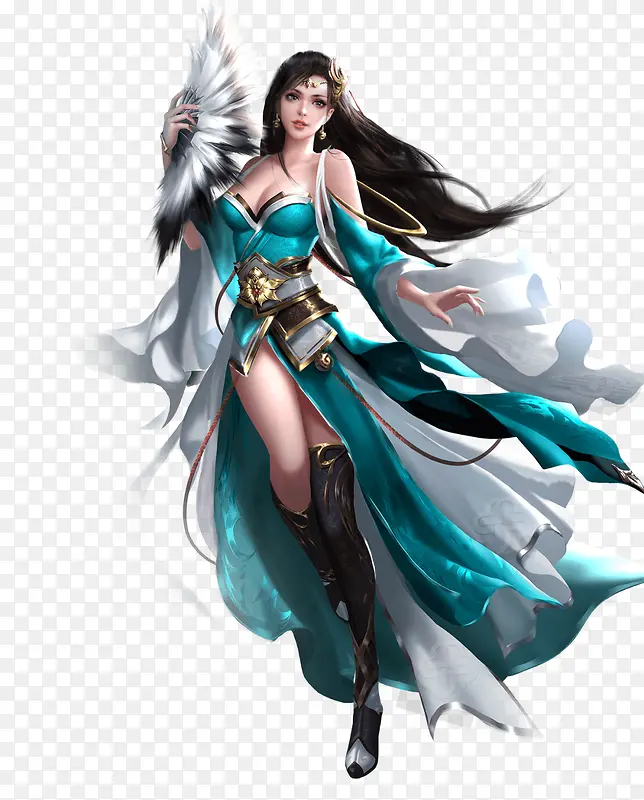 手绘古典妖艳蒲扇美女