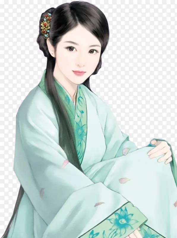一身青衣的古代美人