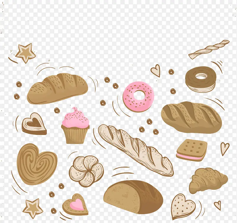 手工绘制的面包和甜点