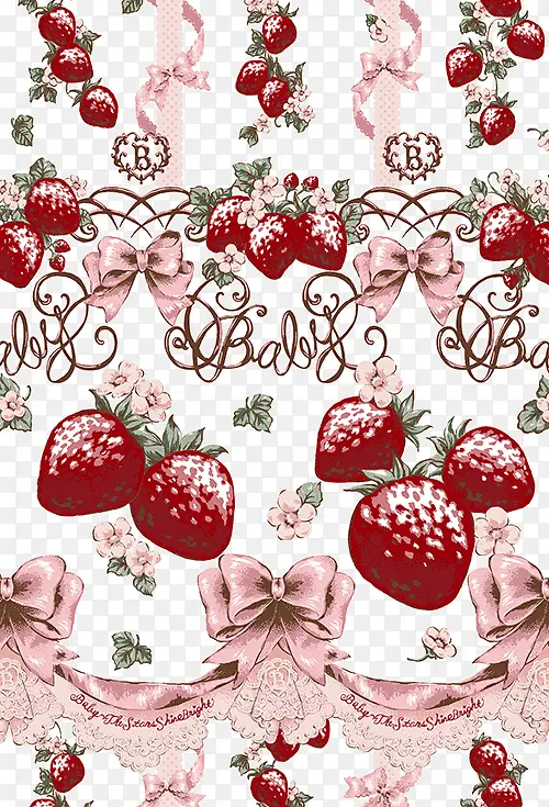 手绘彩色碎花草莓装饰