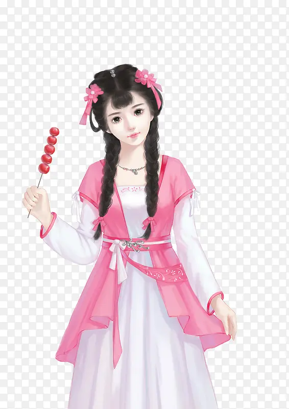 可爱粉色衣服手绘糖葫芦女孩