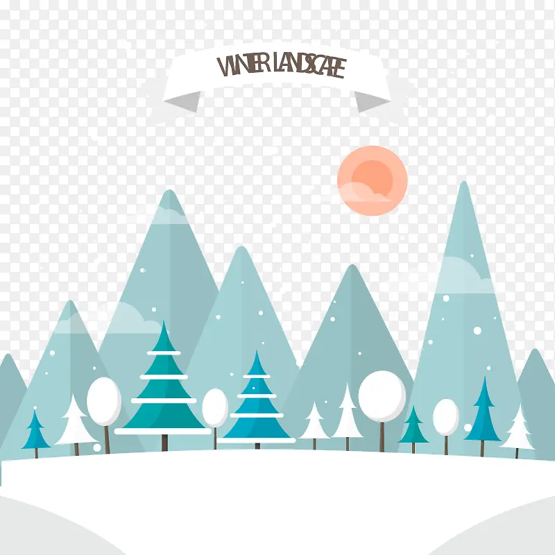 矢量元素冬季树林景观图