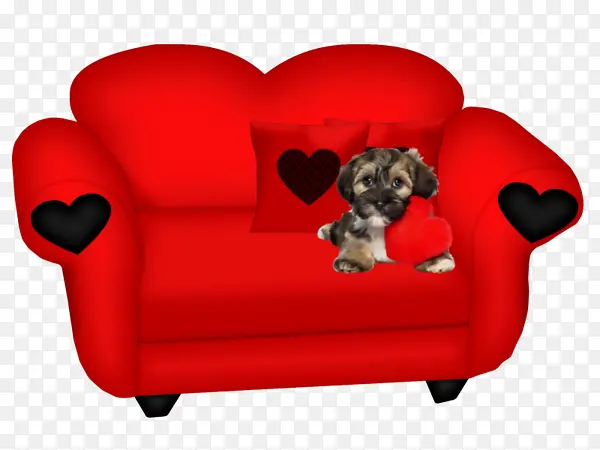 手绘红色沙发上的小狗