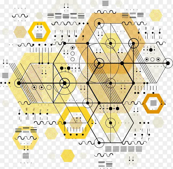 黄色科技线条和六边形