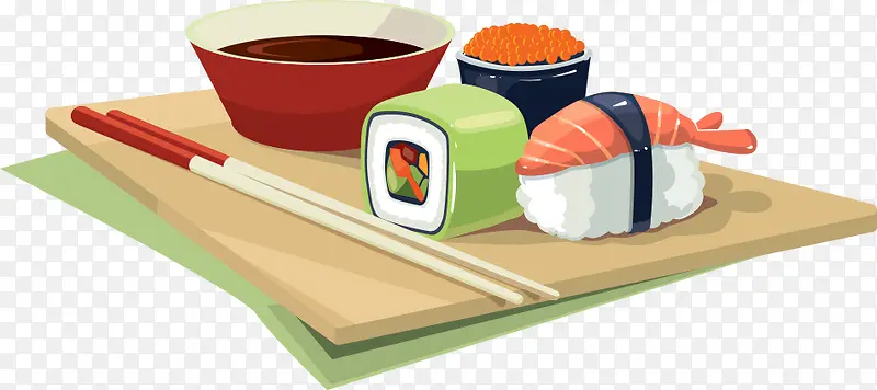 矢量木板上的日本菜