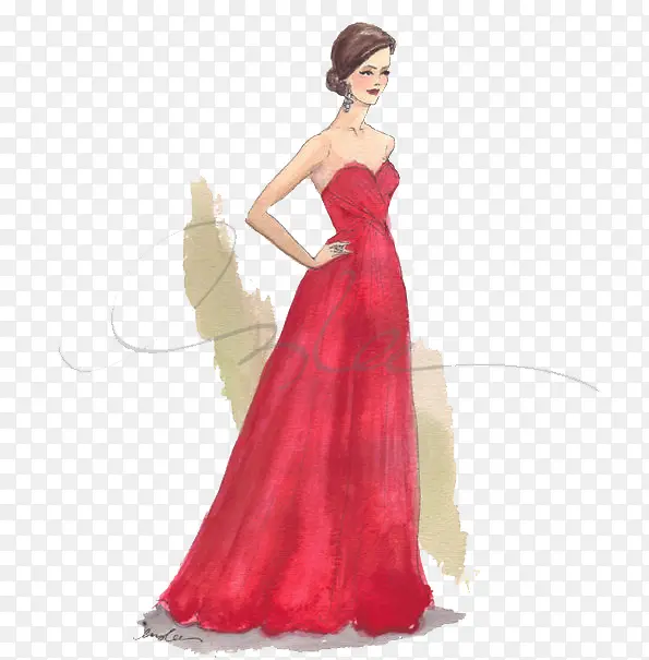 玫红裙子设计稿