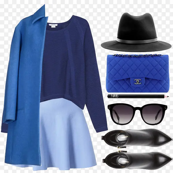 蓝色外套和裙子