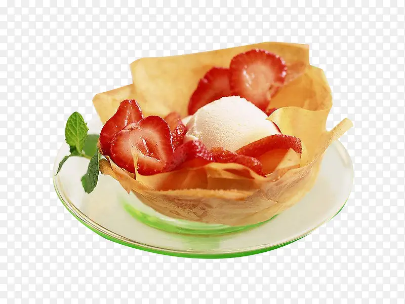 一碟草莓蛋仔冰淇淋图片素材
