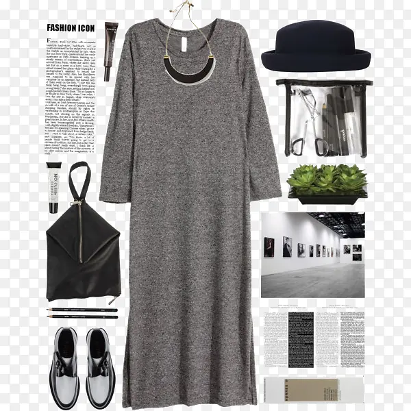 灰色连衣裙和包包