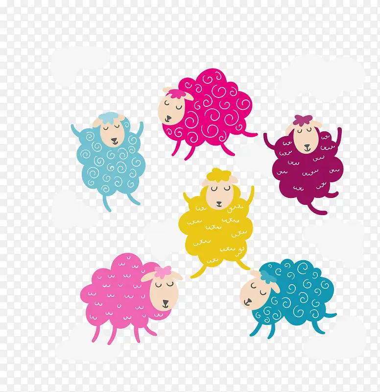 矢量彩色创意可爱卡通空中小羊