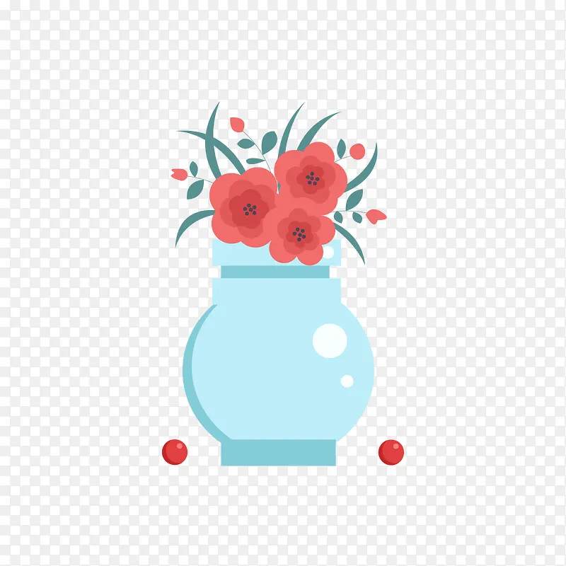 蓝色花瓶的红色花