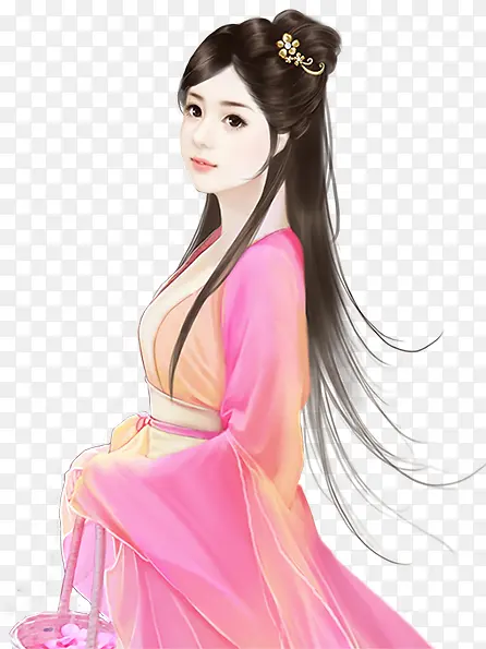 古代粉色中国风古典宫廷美女手绘