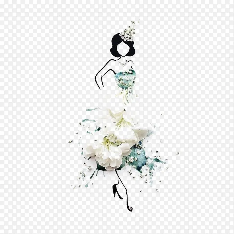 白色花卉裙子手绘插画
