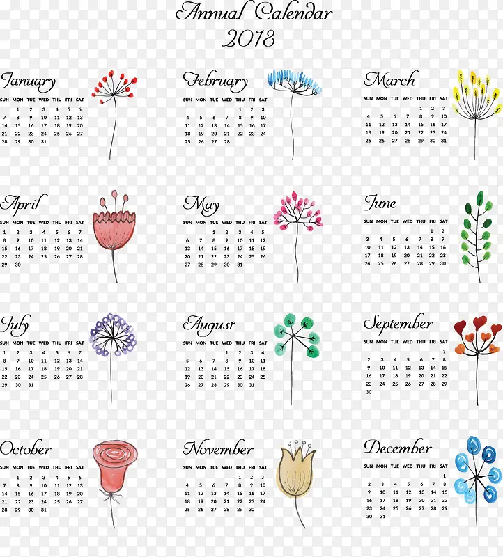 小清新花卉日历模板
