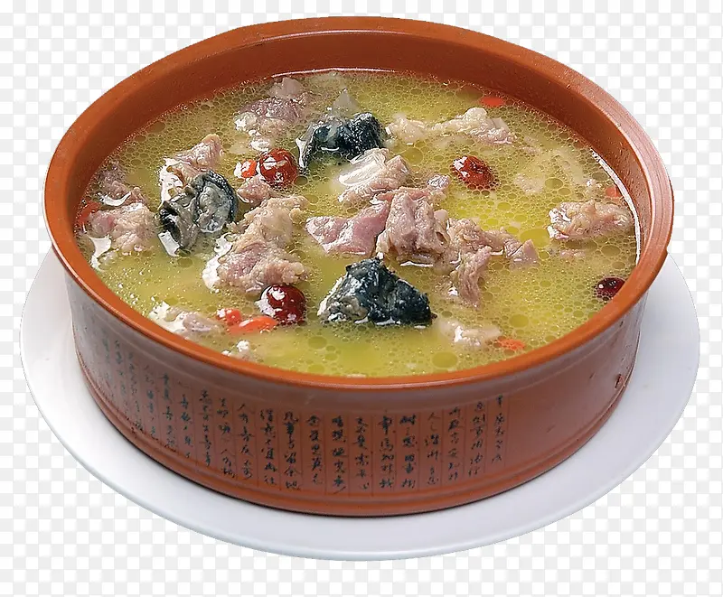 黄色陶瓷碗装的排骨汤