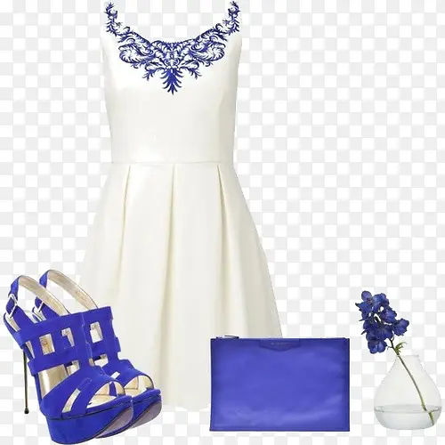 蓝色花纹连衣裙