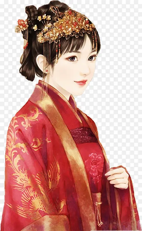 红衣金冠新娘古风立绘