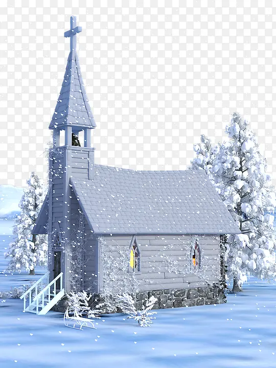 圣诞雪景教会房子