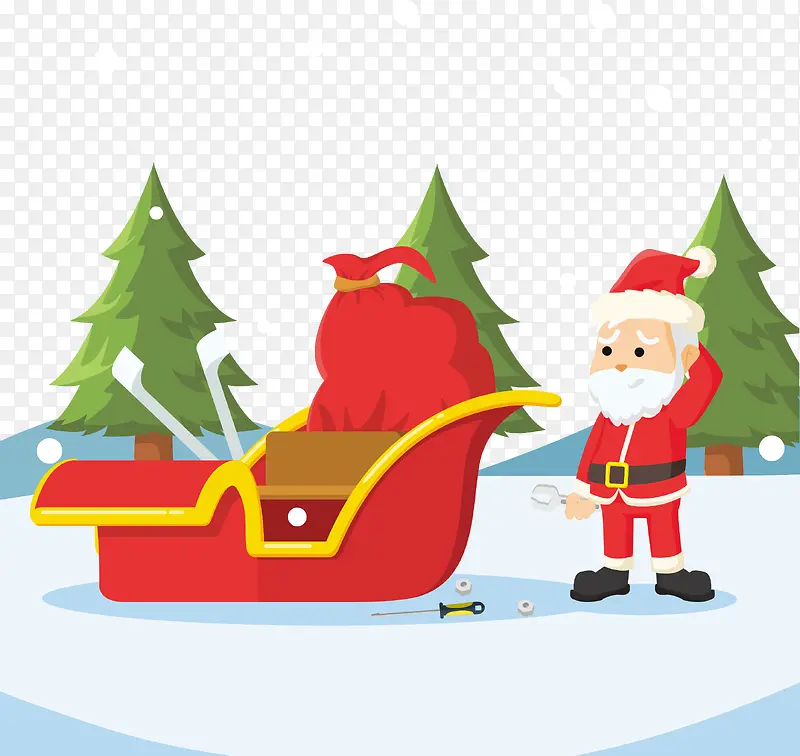 修雪橇的圣诞老人插画素材矢量