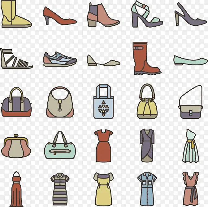 各种鞋子图标裙子图标服装图标