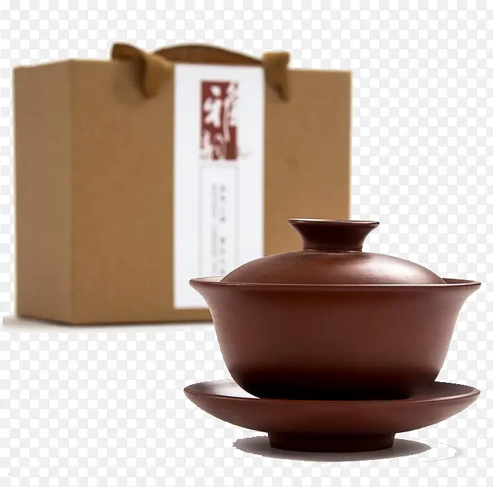 紫砂盖碗和包装盒
