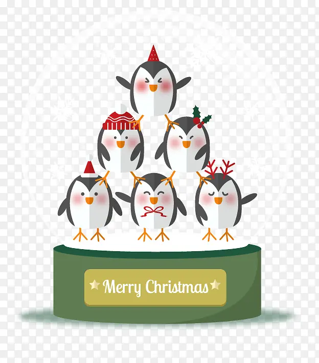 卡通矢量可爱圣诞打扮的企鹅