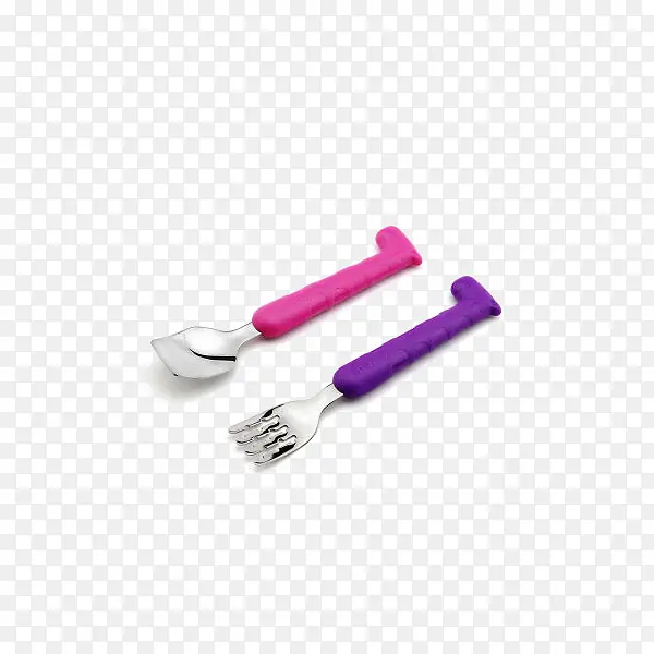 韩国进口宝宝餐具套装紫叉粉勺
