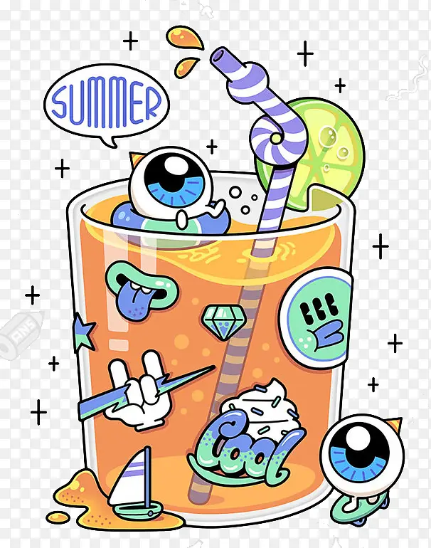 创意插画饮料杯