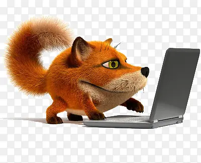 玩电脑的卡通狐狸